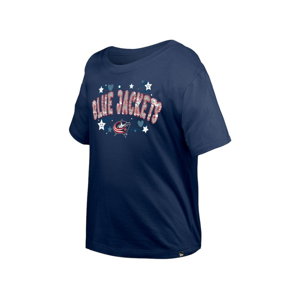Columbus Blue Jackets - New Era Girl's Youth Flip Sequin T-Shirt Navy