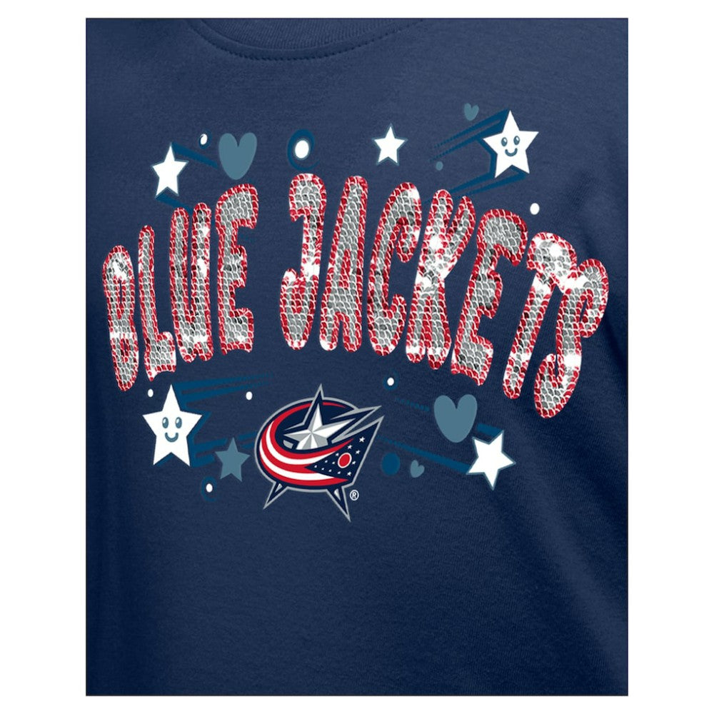 Columbus Blue Jackets - New Era Girl's Youth Flip Sequin T-Shirt Navy