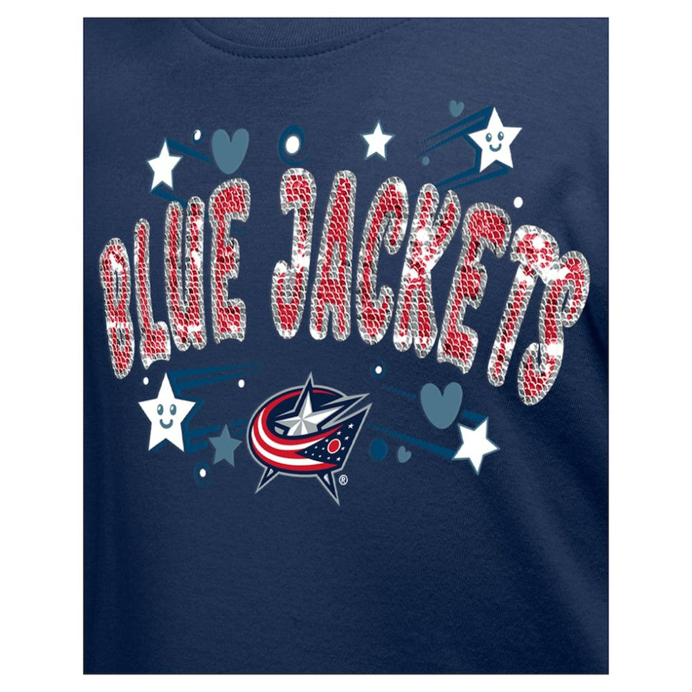 Columbus Blue Jackets - New Era Girl's Youth Flip Sequin T-Shirt Navy