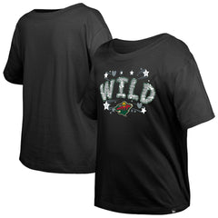Minnesota Wild - New Era Girl's Youth Flip Sequin T-Shirt Black