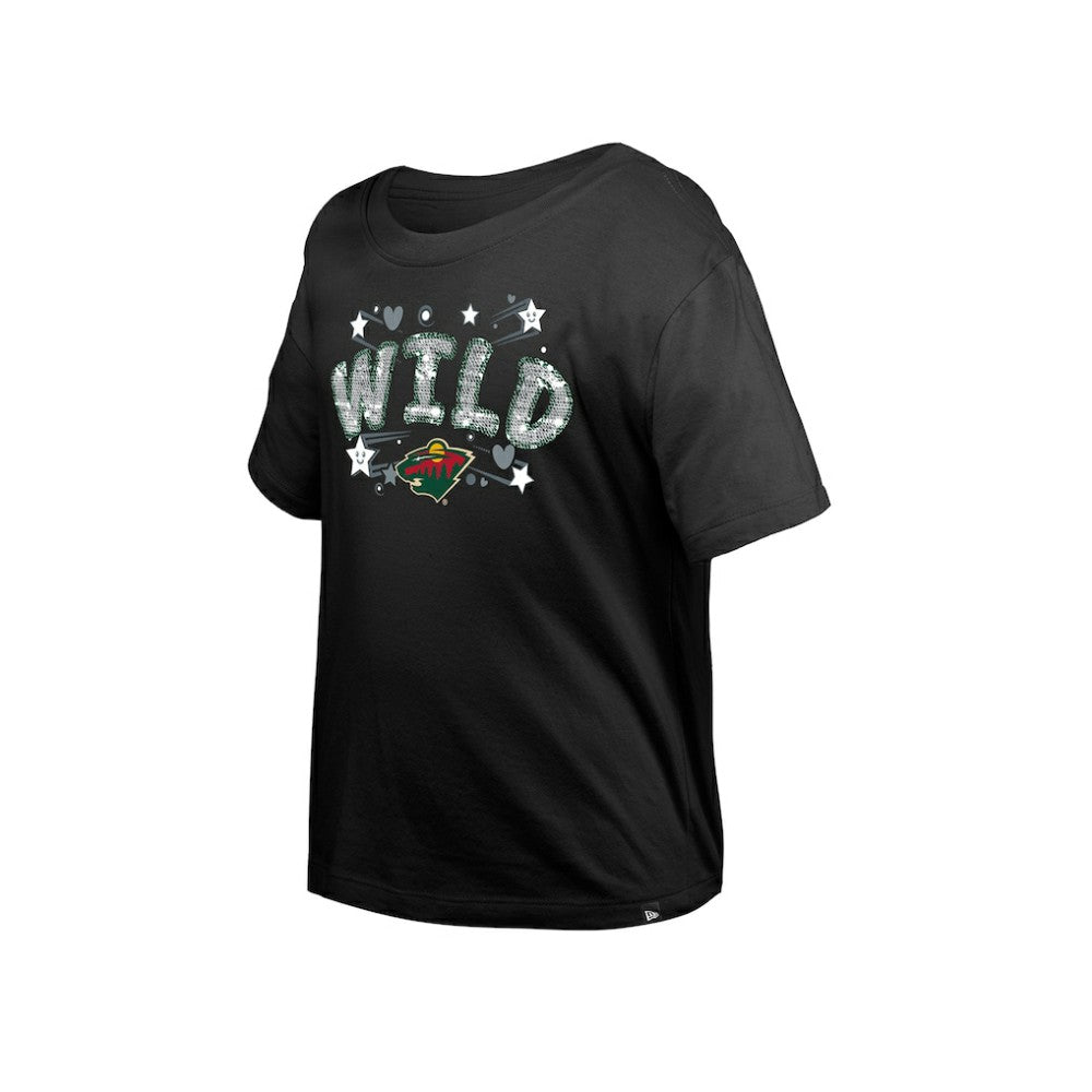 Minnesota Wild - New Era Girl's Youth Flip Sequin T-Shirt Black