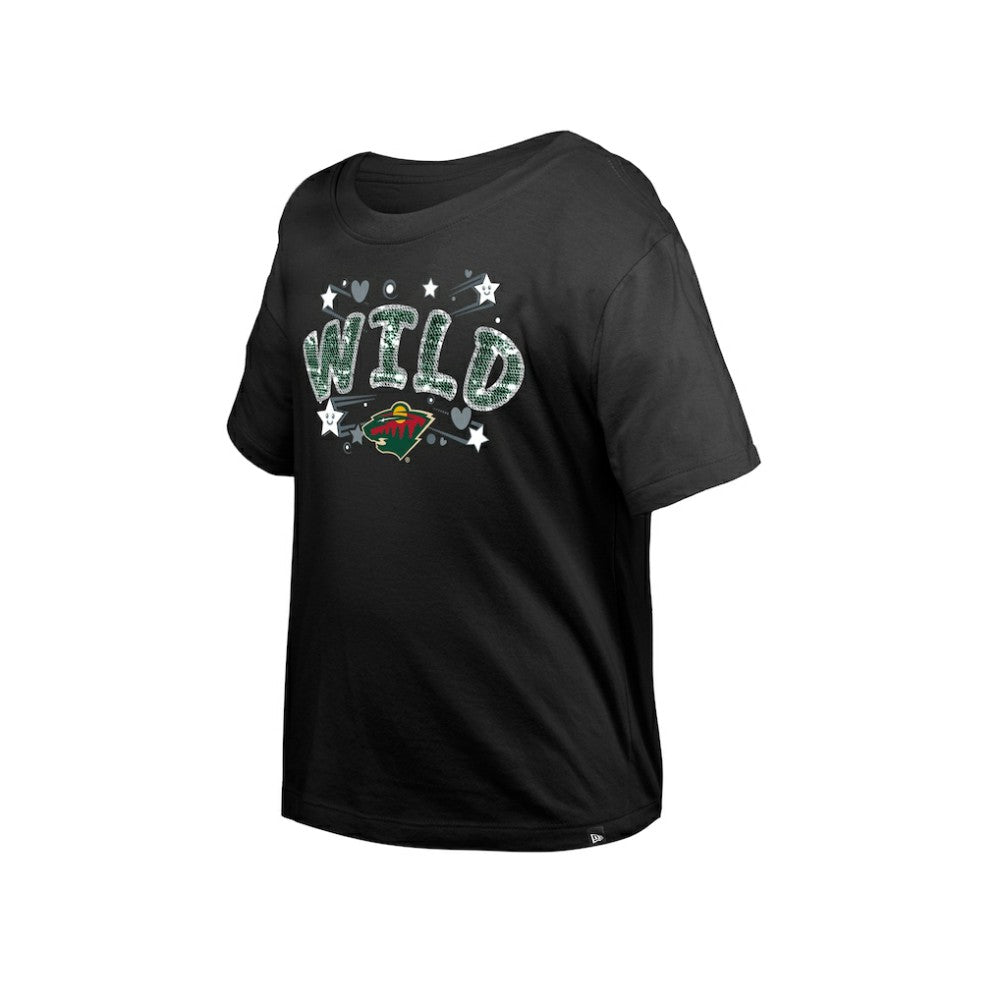 Minnesota Wild - New Era Girl's Youth Flip Sequin T-Shirt Black
