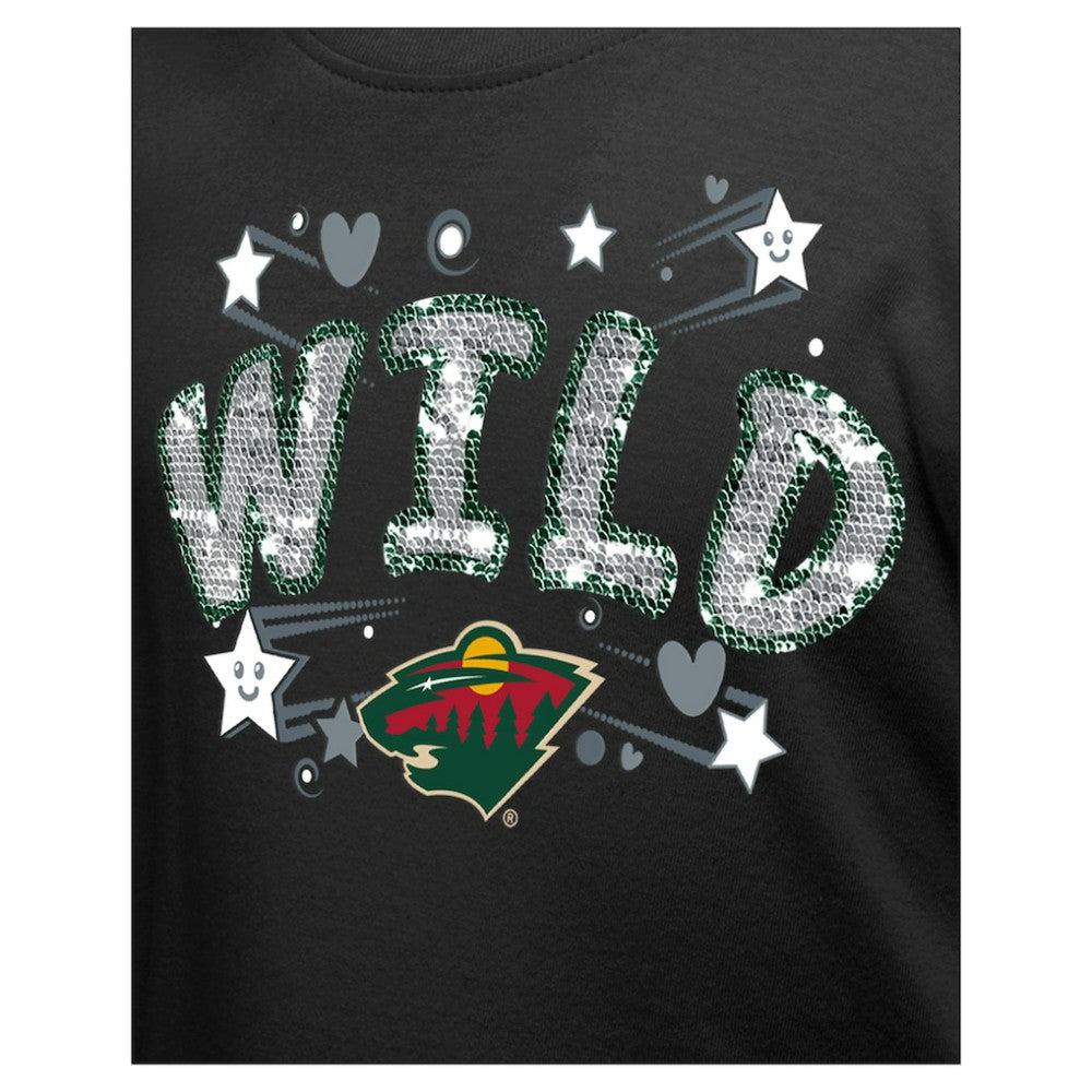 Minnesota Wild - New Era Girl's Youth Flip Sequin T-Shirt Black
