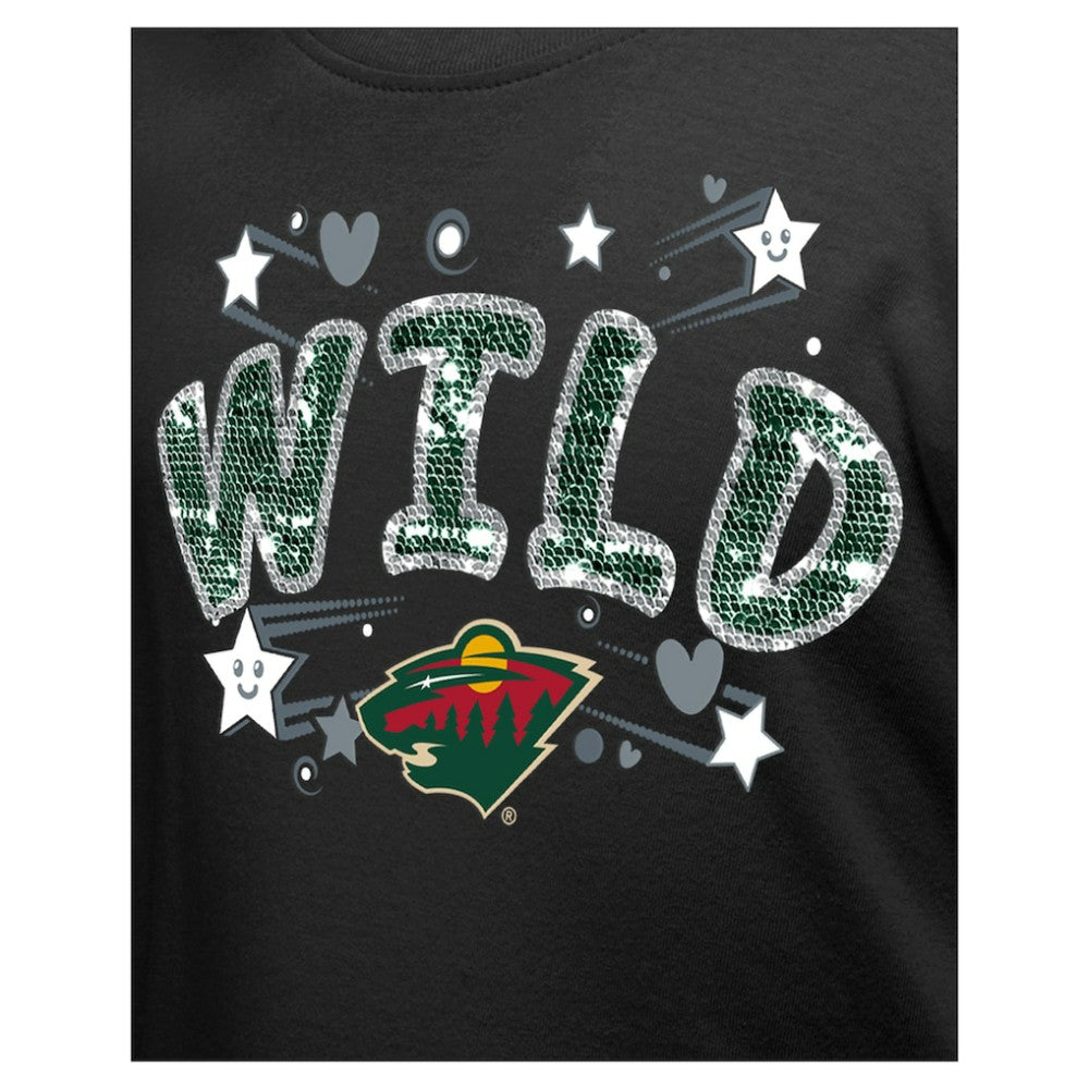 Minnesota Wild - New Era Girl's Youth Flip Sequin T-Shirt Black