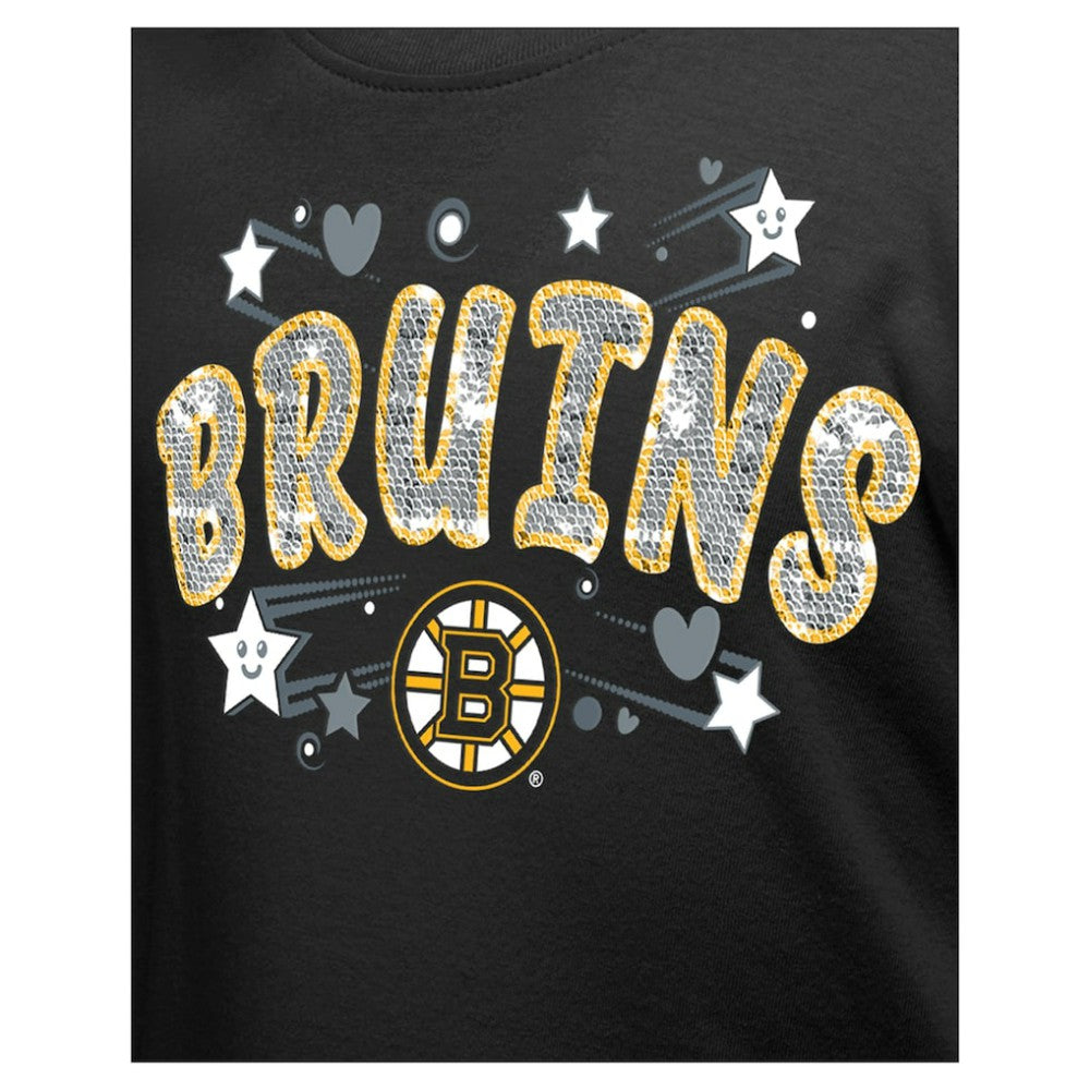 Boston Bruins New Era Girl's Youth Flip Sequin T-Shirt Black