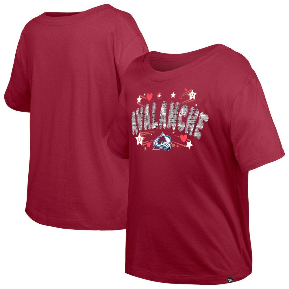 Colorado Avalanche - New Era Girl's Youth Flip Sequin T-Shirt Dark Red