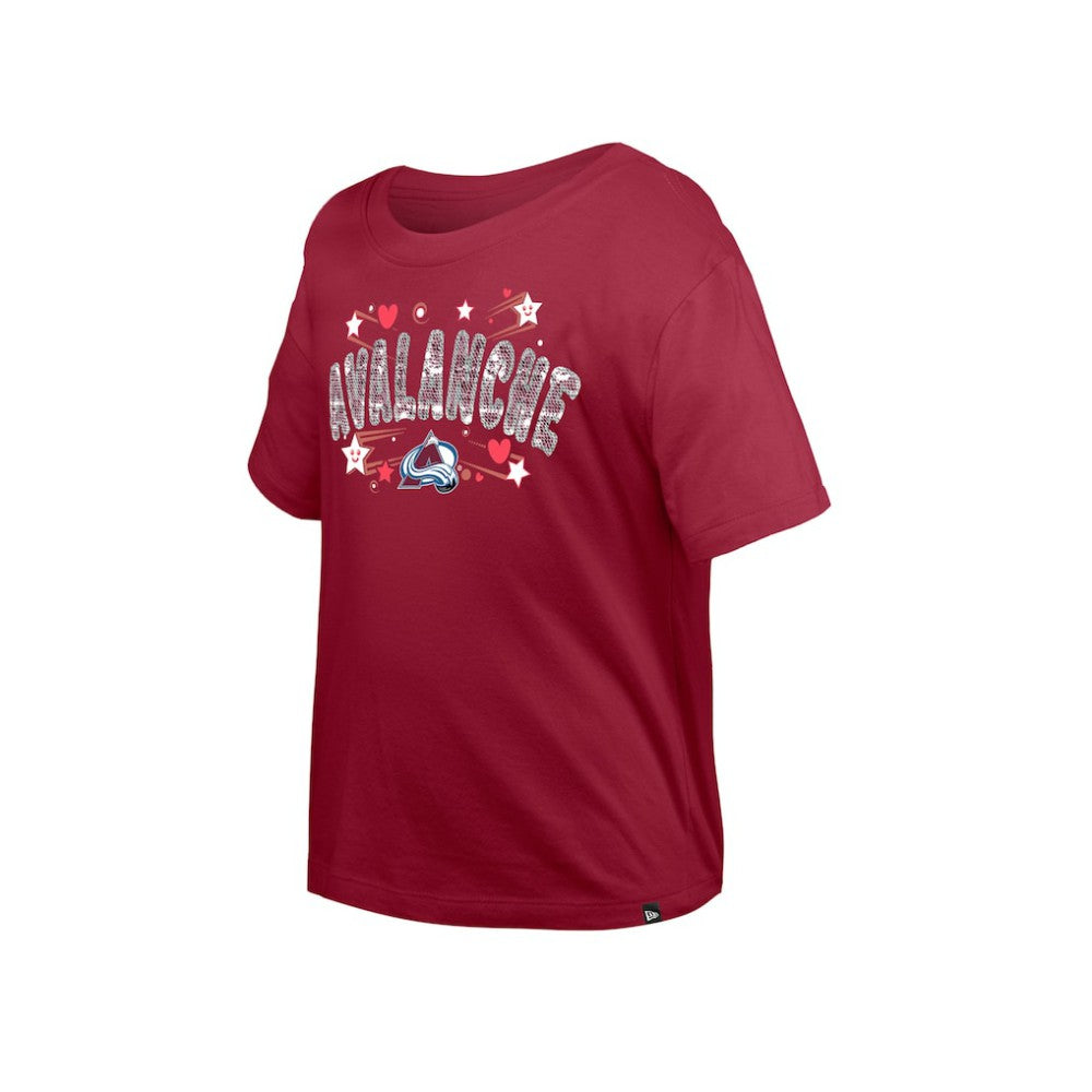 Colorado Avalanche - New Era Girl's Youth Flip Sequin T-Shirt Dark Red
