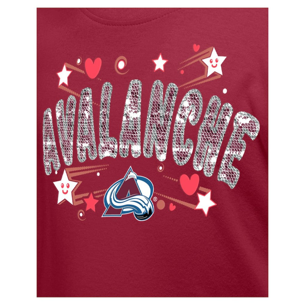 Colorado Avalanche - New Era Girl's Youth Flip Sequin T-Shirt Dark Red