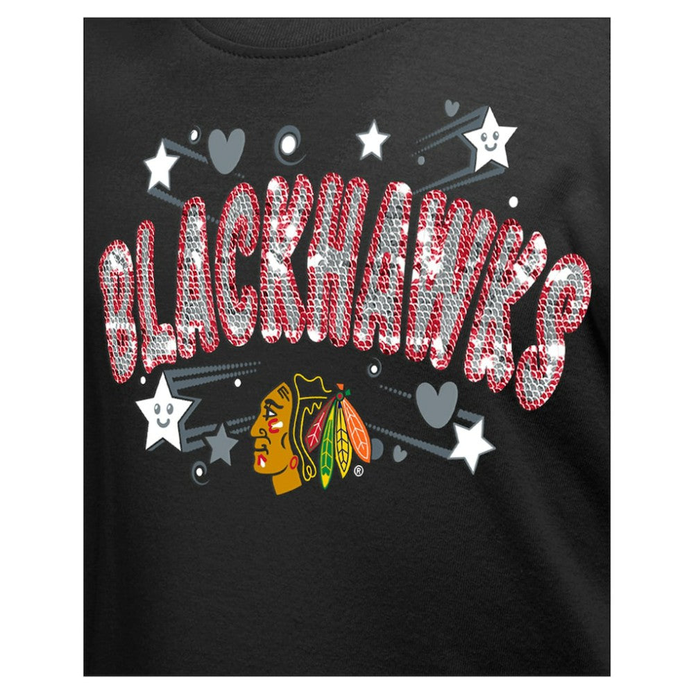 Chicago Blackhawks New Era Girl's Youth Flip Sequin T-Shirt Black