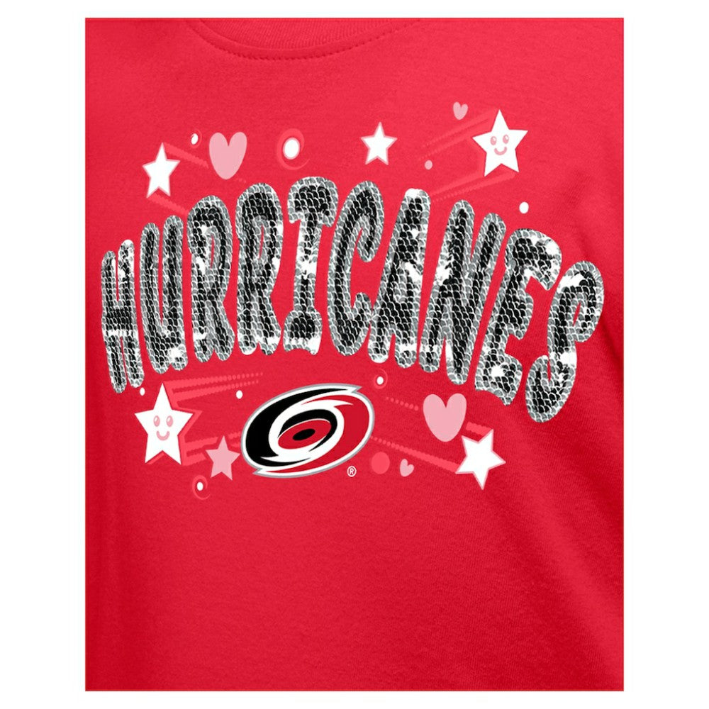 Carolina Hurricanes - New Era Girl's Youth Flip Sequin T-Shirt Red