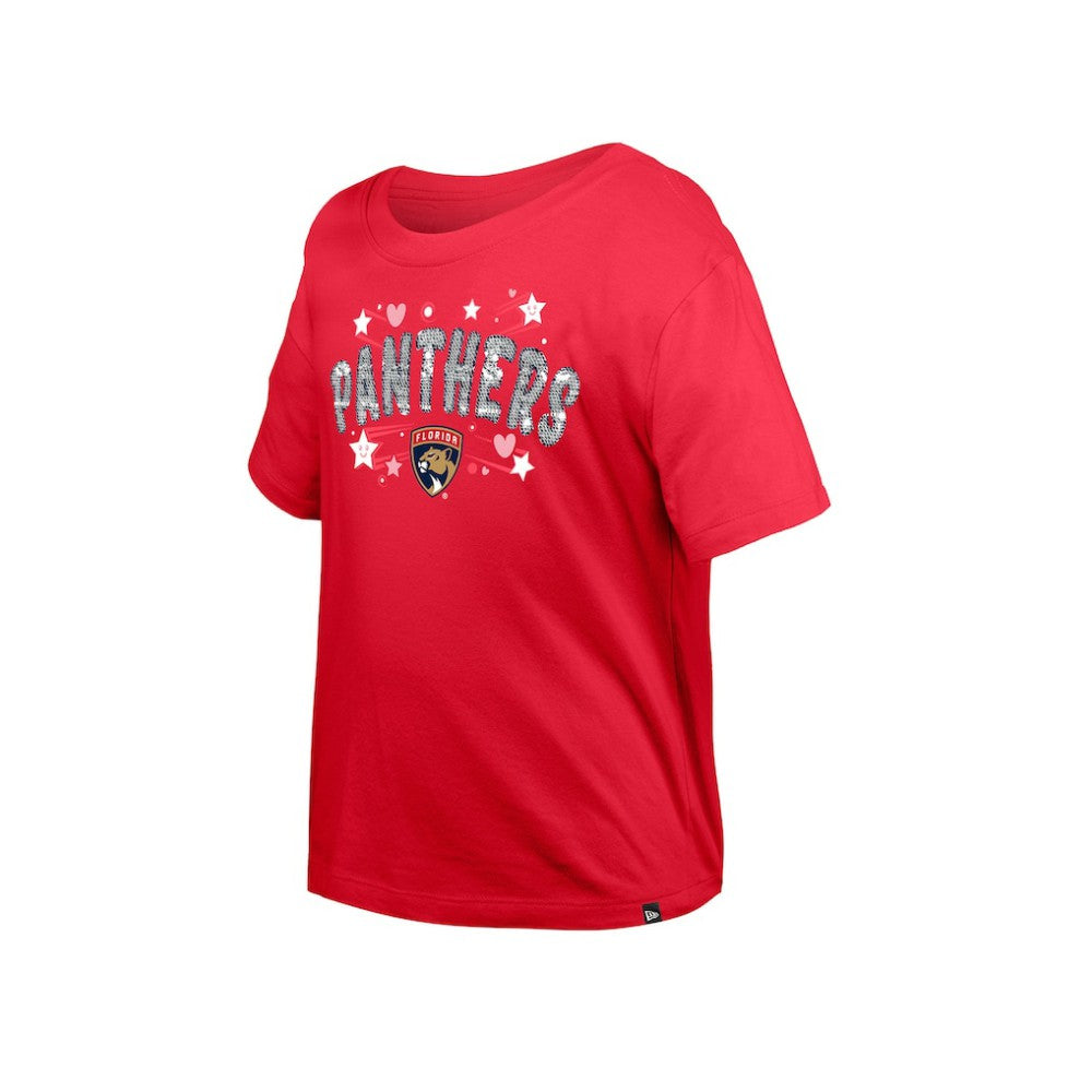 Florida Panthers - New Era Girl's Youth Flip Sequin T-Shirt Red