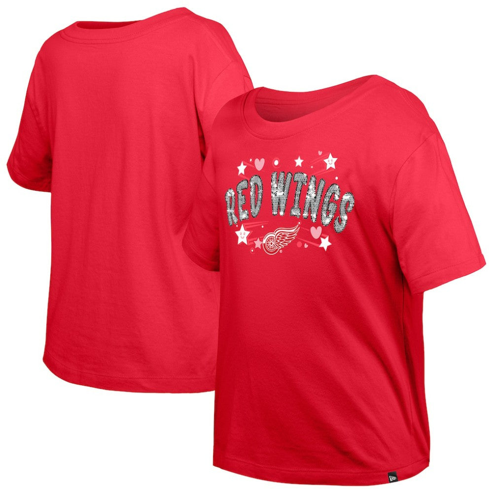 Detroit Red Wings - New Era Girl's Youth Flip Sequin T-Shirt Red