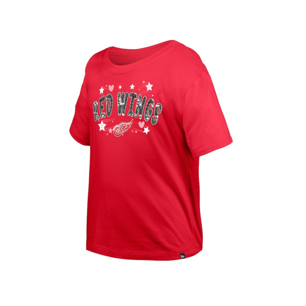 Detroit Red Wings - New Era Girl's Youth Flip Sequin T-Shirt Red