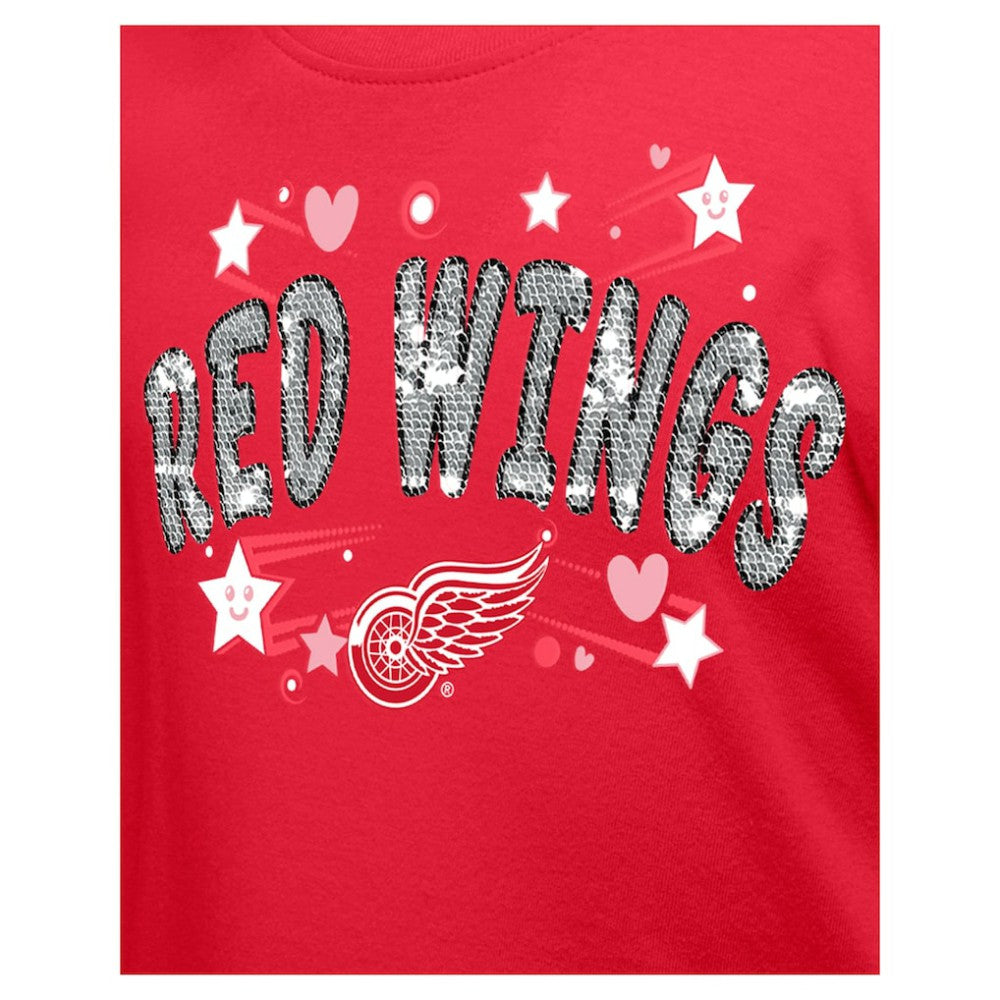 Detroit Red Wings - New Era Girl's Youth Flip Sequin T-Shirt Red