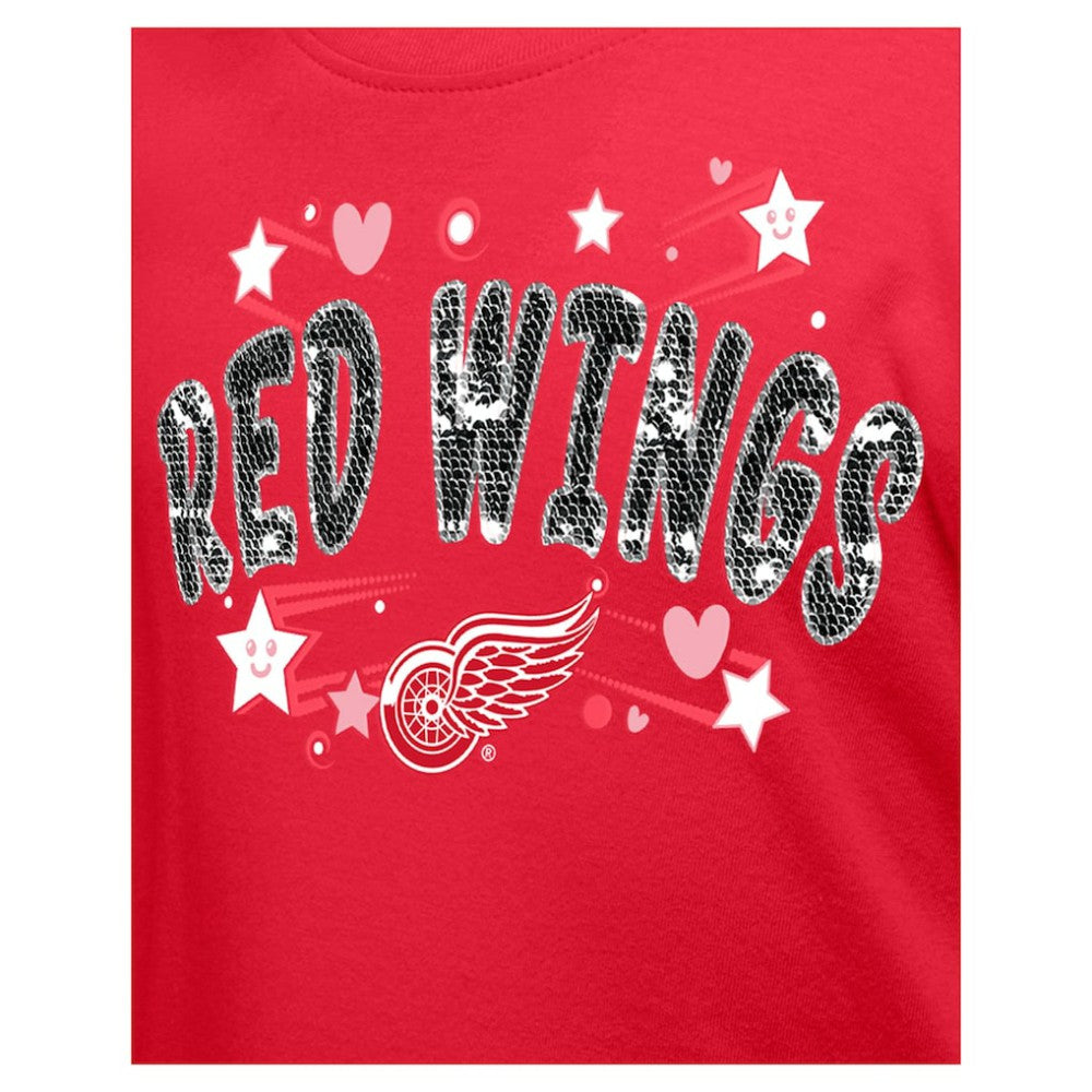 Detroit Red Wings - New Era Girl's Youth Flip Sequin T-Shirt Red