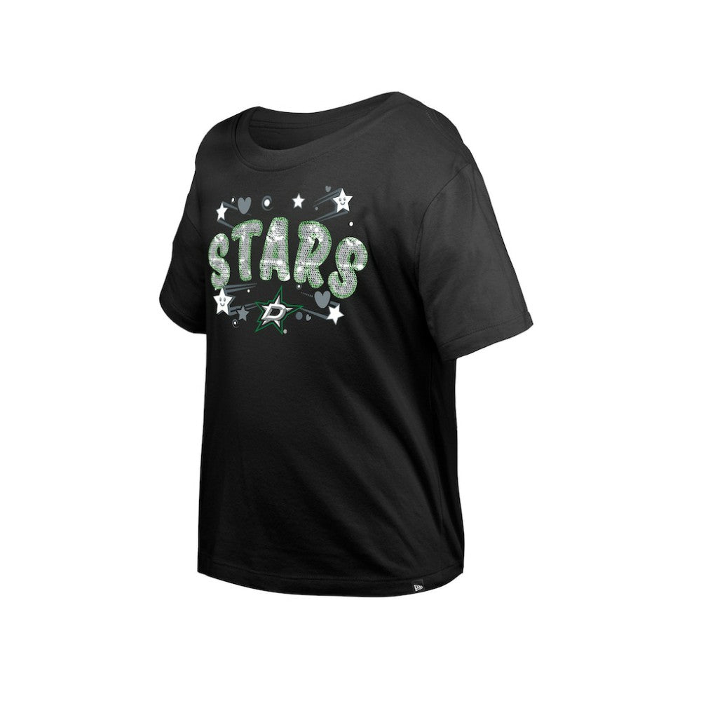 Dallas Stars - New Era Girl's Youth Flip Sequin T-Shirt Black