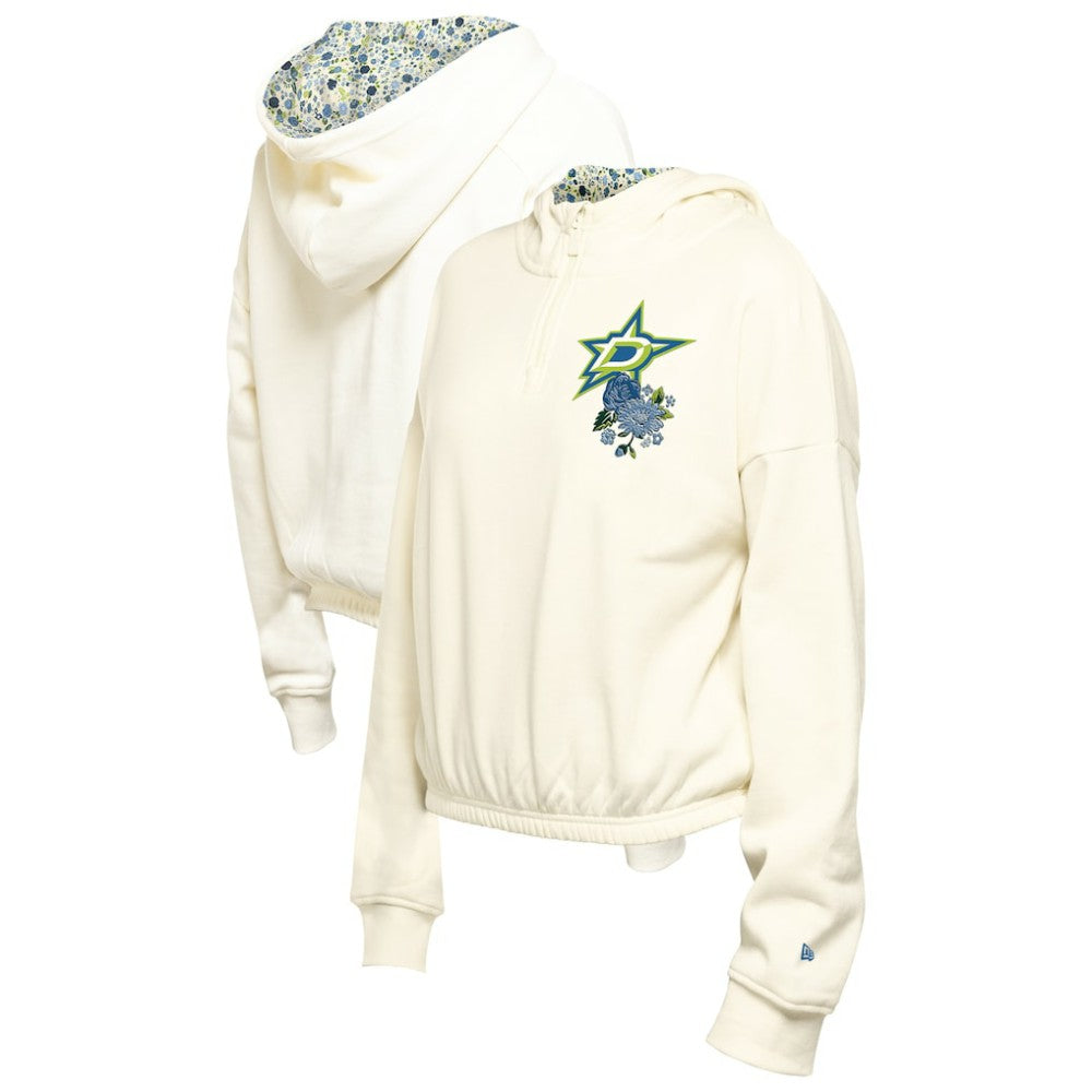 Dallas Stars - New Era Women's Glam Game Quarter-Zip Cropped Floral Hoodie Pullover Cream