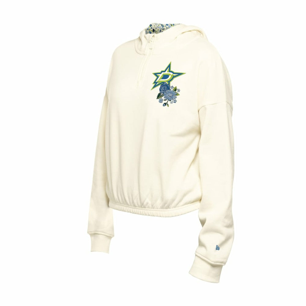 Dallas Stars - New Era Women's Glam Game Quarter-Zip Cropped Floral Hoodie Pullover Cream