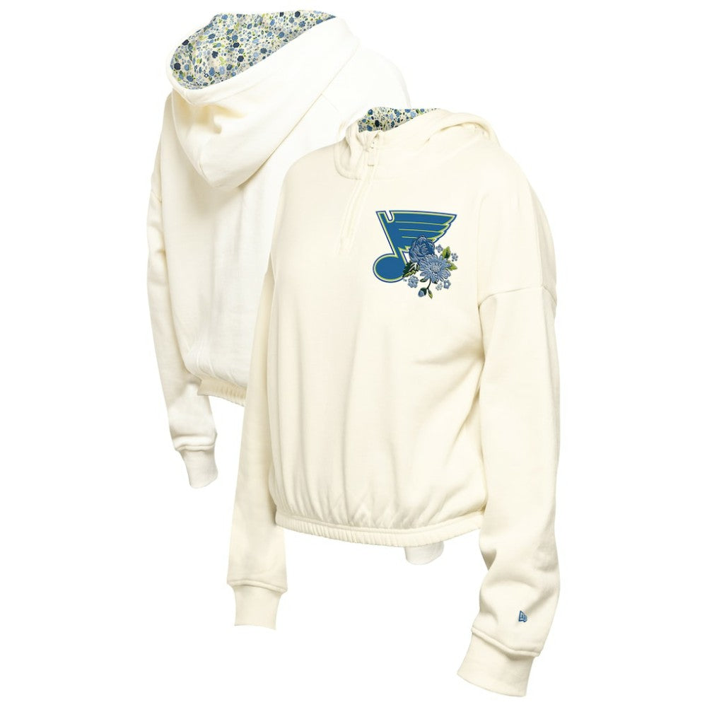 St. Louis Blues - New Era Women's Glam Game Quarter-Zip Cropped Floral Hoodie Pullover Cream