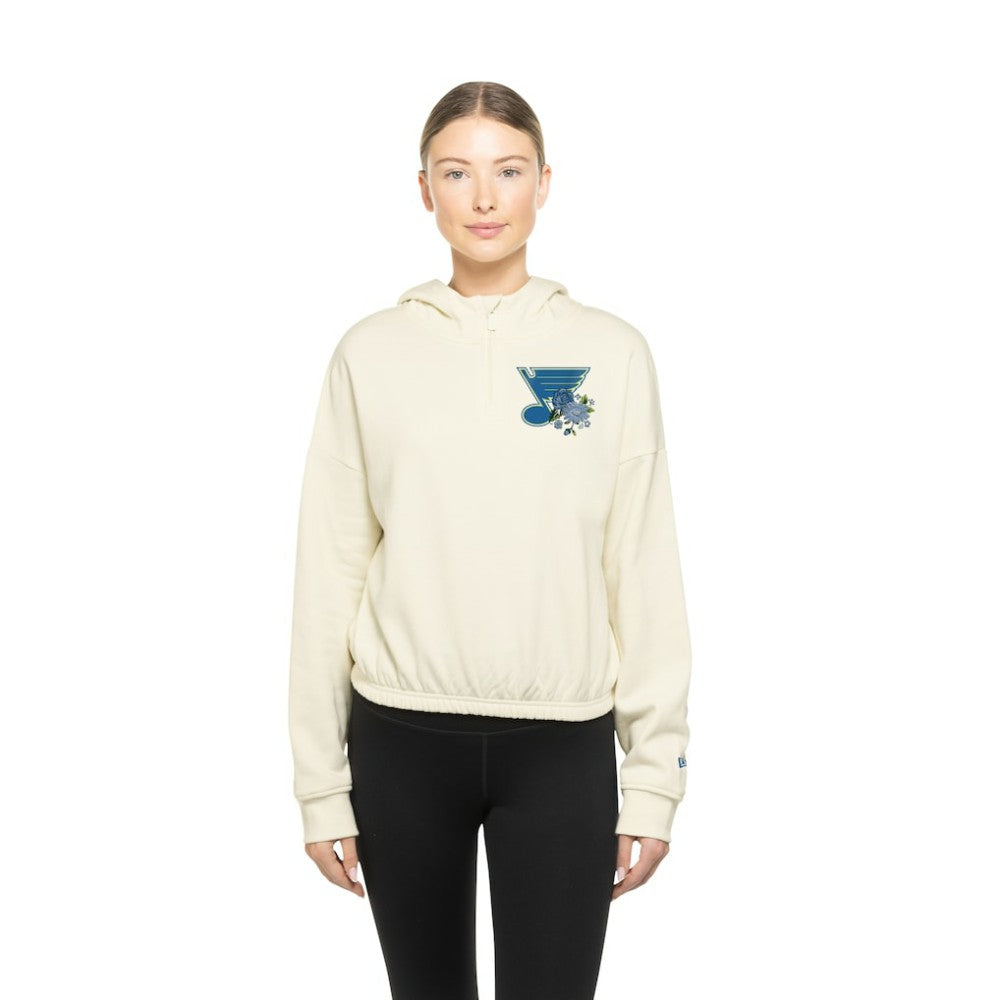 St. Louis Blues - New Era Women's Glam Game Quarter-Zip Cropped Floral Hoodie Pullover Cream