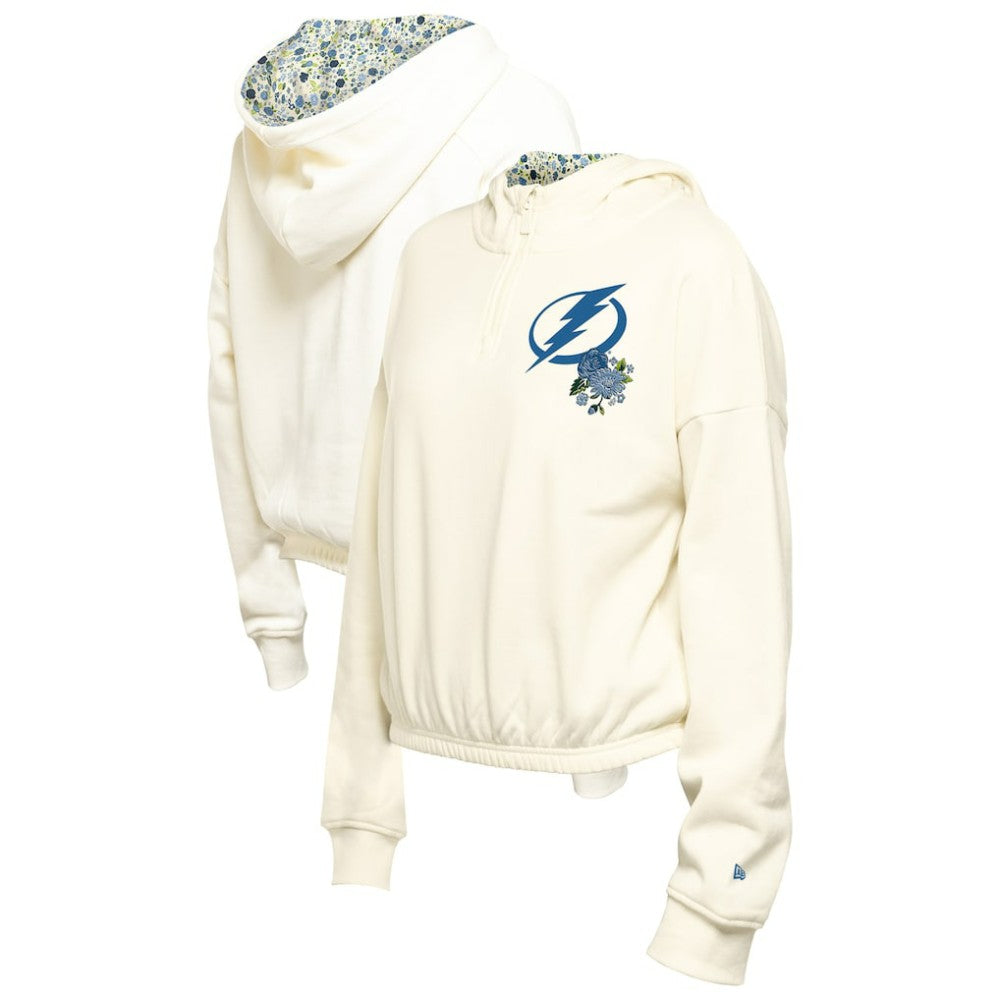Tampa Bay Lightning - New Era Women's Glam Game Quarter-Zip Cropped Floral Hoodie Pullover Cream