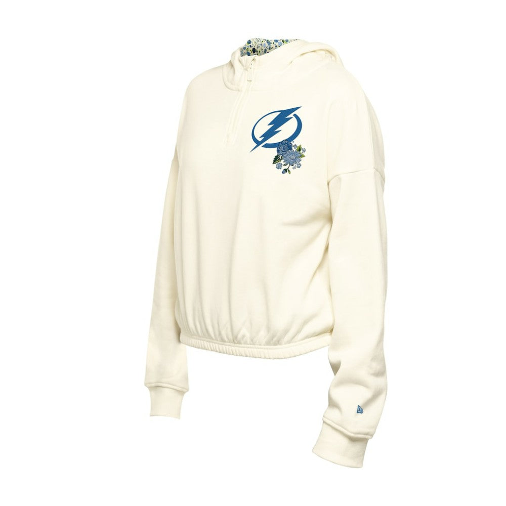 Tampa Bay Lightning - New Era Women's Glam Game Quarter-Zip Cropped Floral Hoodie Pullover Cream
