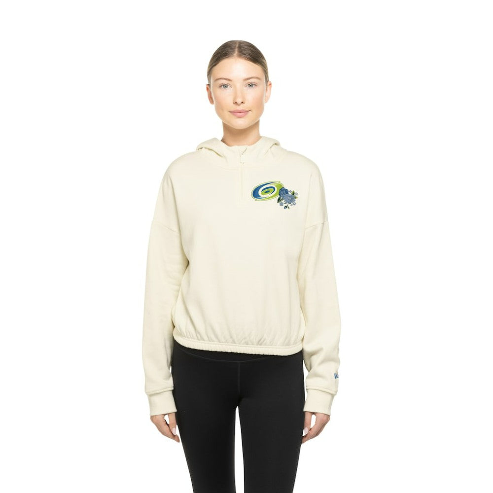 Carolina Hurricanes - New Era Women's Glam Game Quarter-Zip Cropped Floral Hoodie Pullover Cream