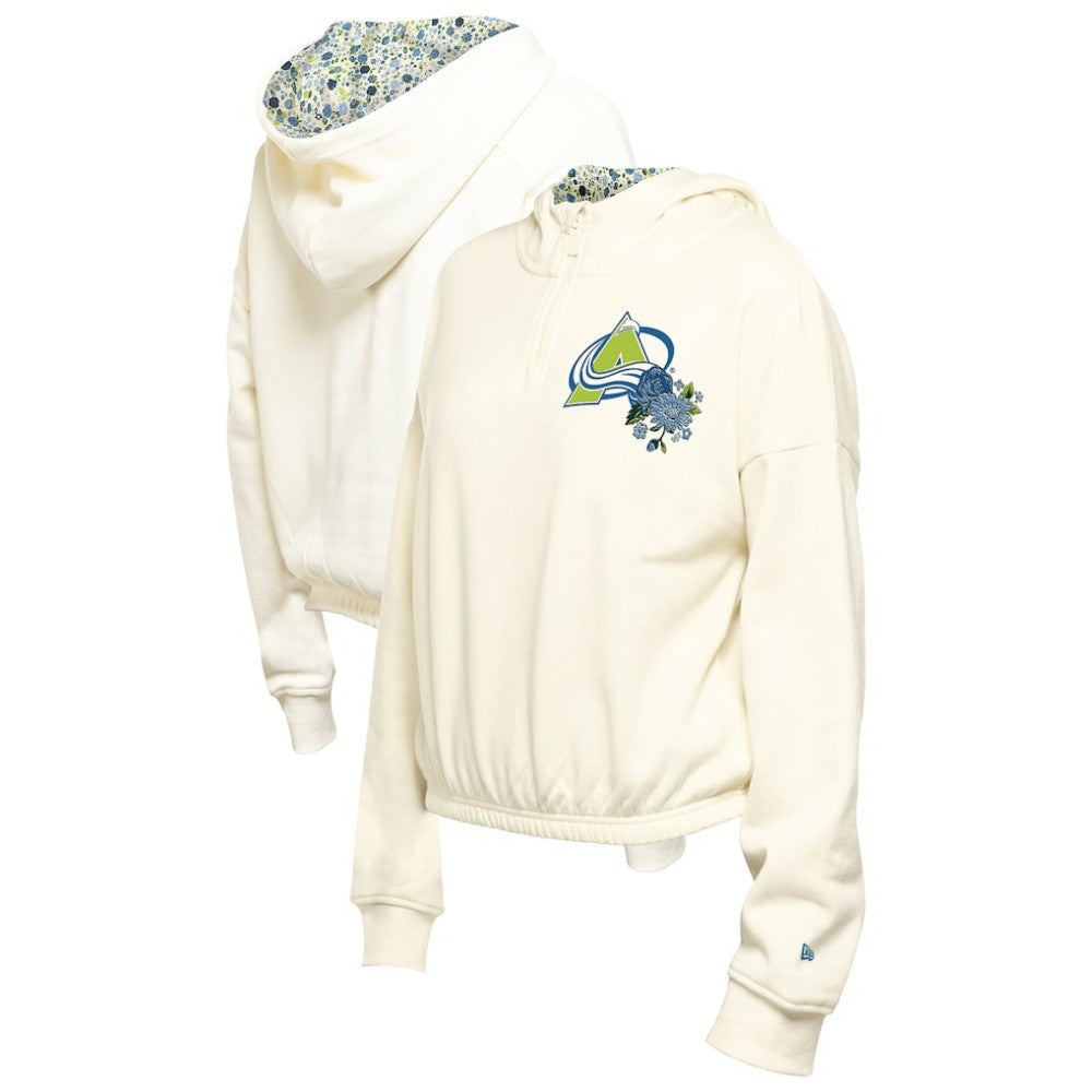 Colorado Avalanche - New Era Women's Glam Game Quarter-Zip Cropped Floral Hoodie Pullover Cream