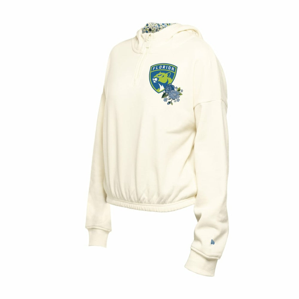 Florida Panthers - New Era Women's Glam Game Quarter-Zip Cropped Floral Hoodie Pullover Cream