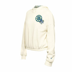 Boston Bruins New Era Women's Glam Game Quarter-Zip Cropped Floral Hoodie Pullover Cream