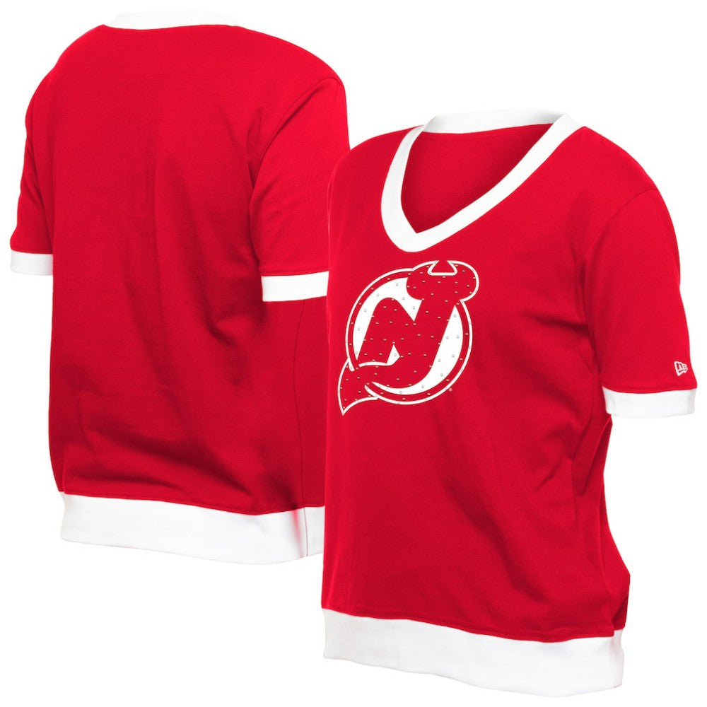 New Jersey Devils - New Era Women's Game Day Rhinestuds T-Shirt Red