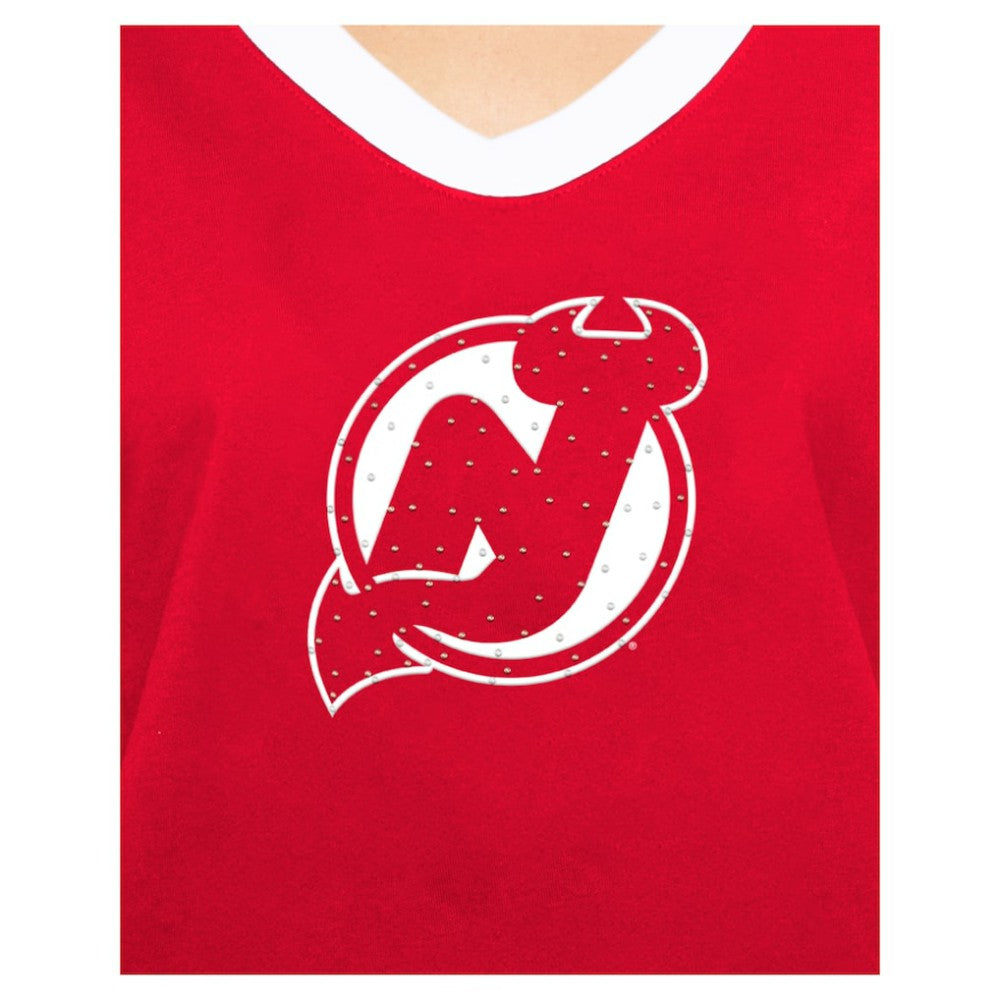 New Jersey Devils - New Era Women's Game Day Rhinestuds T-Shirt Red