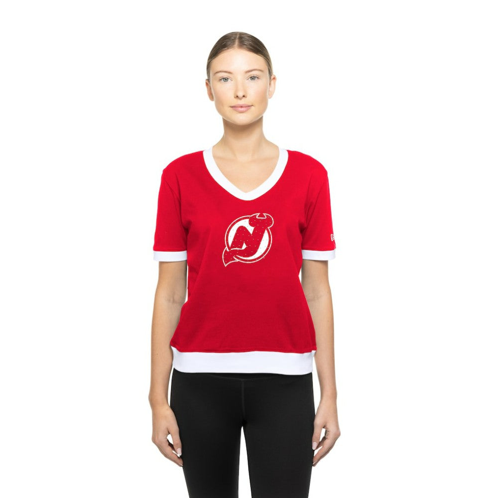 New Jersey Devils - New Era Women's Game Day Rhinestuds T-Shirt Red