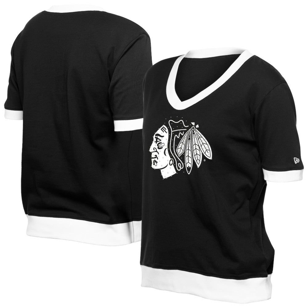 Chicago Blackhawks New Era Women's Game Day Rhinestuds T-Shirt Black