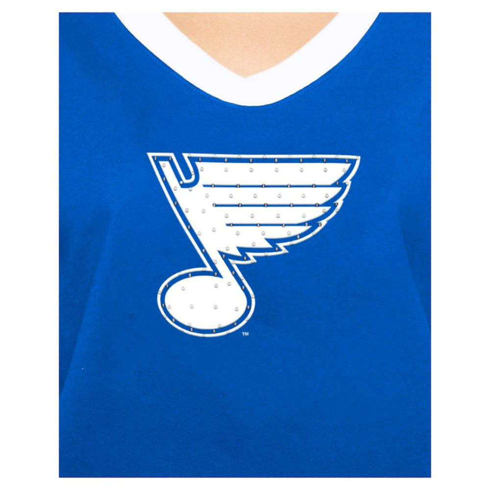 St. Louis Blues - New Era Women's Game Day Rhinestuds T-Shirt Blue