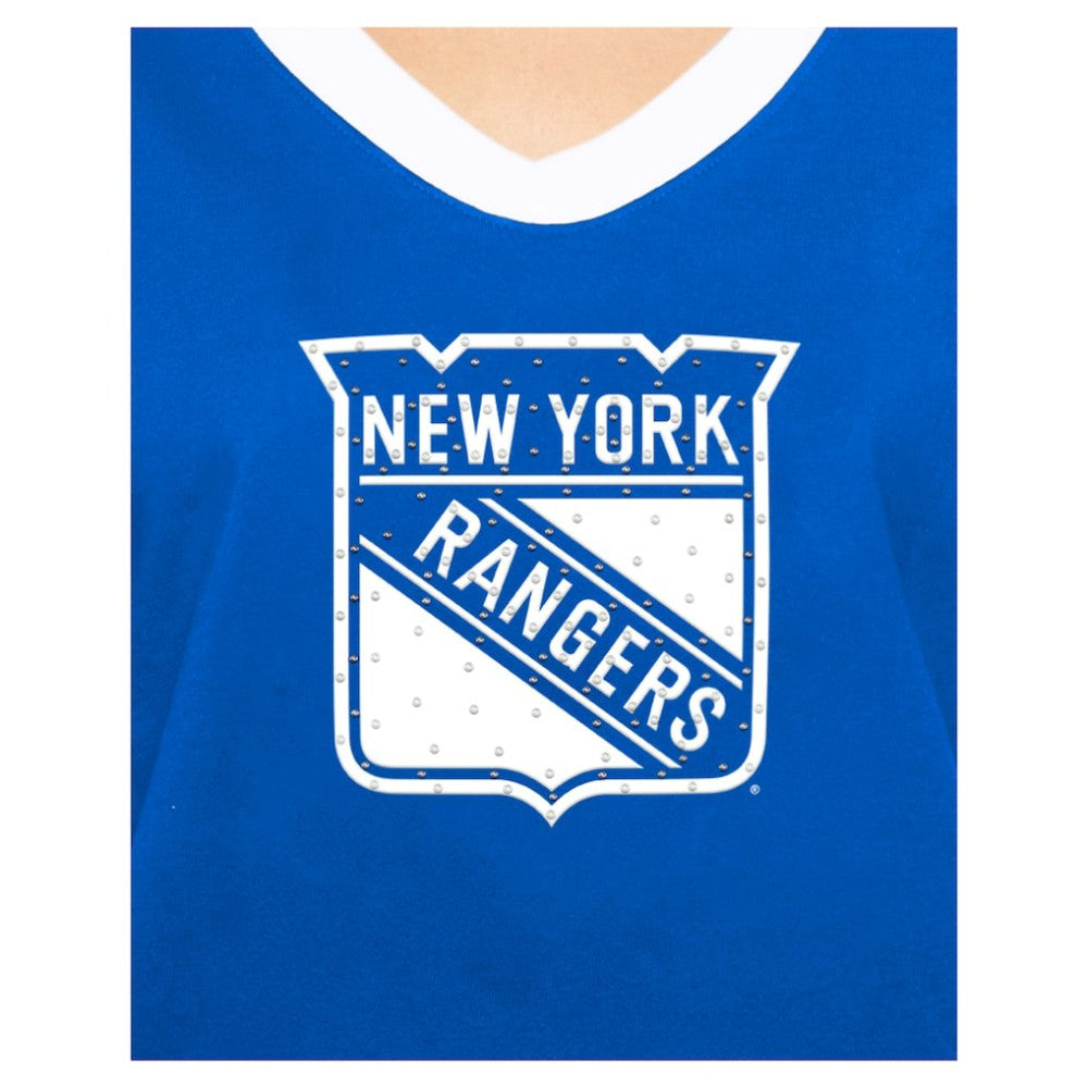 New York Rangers New Era Women's Game Day Rhinestuds T-Shirt Blue