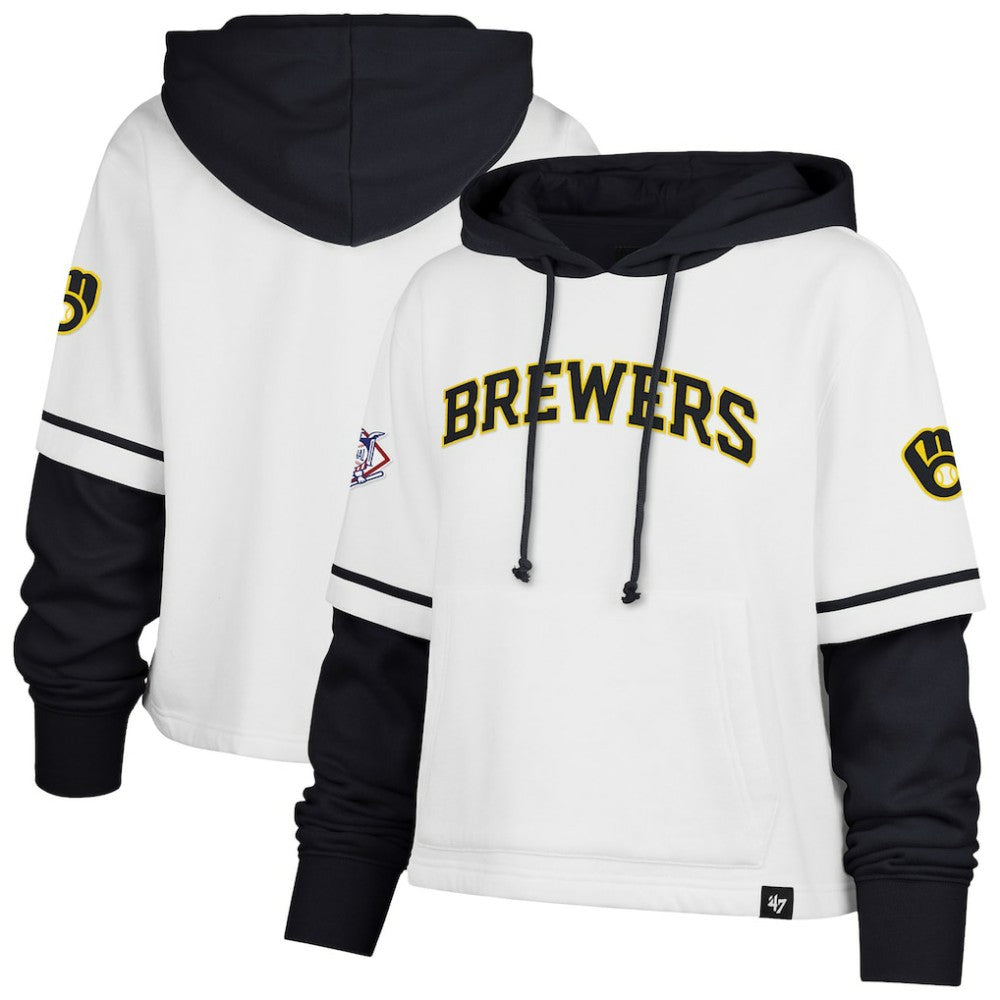 Milwaukee Brewers '47 Women's Trifecta Shortstop Cropped Pullover Hoodie Lifestyle