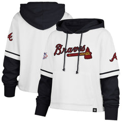 Atlanta Braves '47 Women's Trifecta Shortstop Cropped Pullover Hoodie On Sale