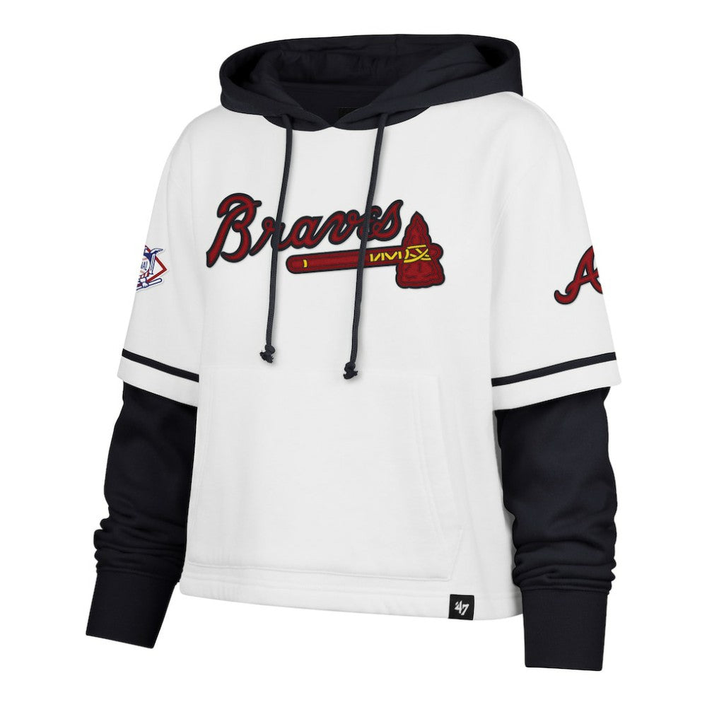 Atlanta Braves '47 Women's Trifecta Shortstop Cropped Pullover Hoodie On Sale