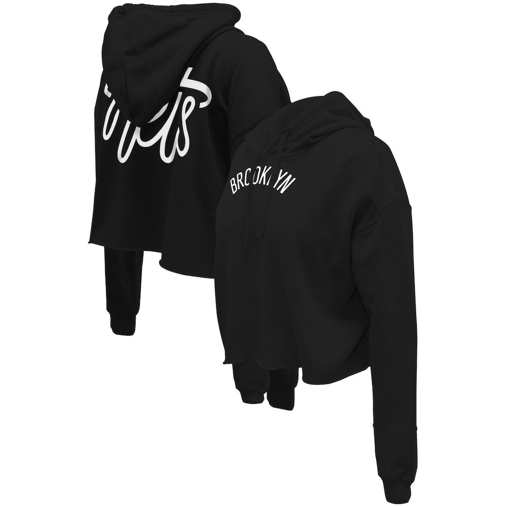 NBA - Brooklyn Nets Stadium Essentials Women's Origins Script Cropped Pullover Hoodie - Black