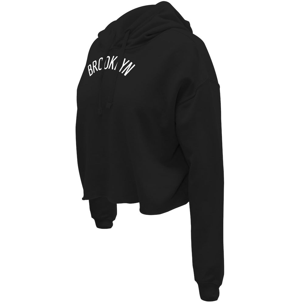 NBA - Brooklyn Nets Stadium Essentials Women's Origins Script Cropped Pullover Hoodie - Black