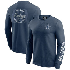 Dallas Cowboys Darius Rucker Collection Washed Waffle-Knit Long Sleeve T-Shirt Navy - Fanatics
