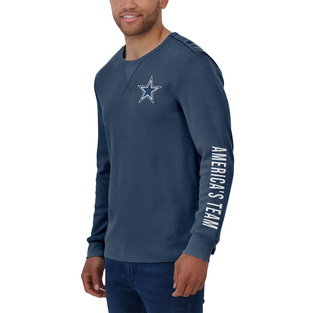 Dallas Cowboys Darius Rucker Collection Washed Waffle-Knit Long Sleeve T-Shirt Navy - Fanatics
