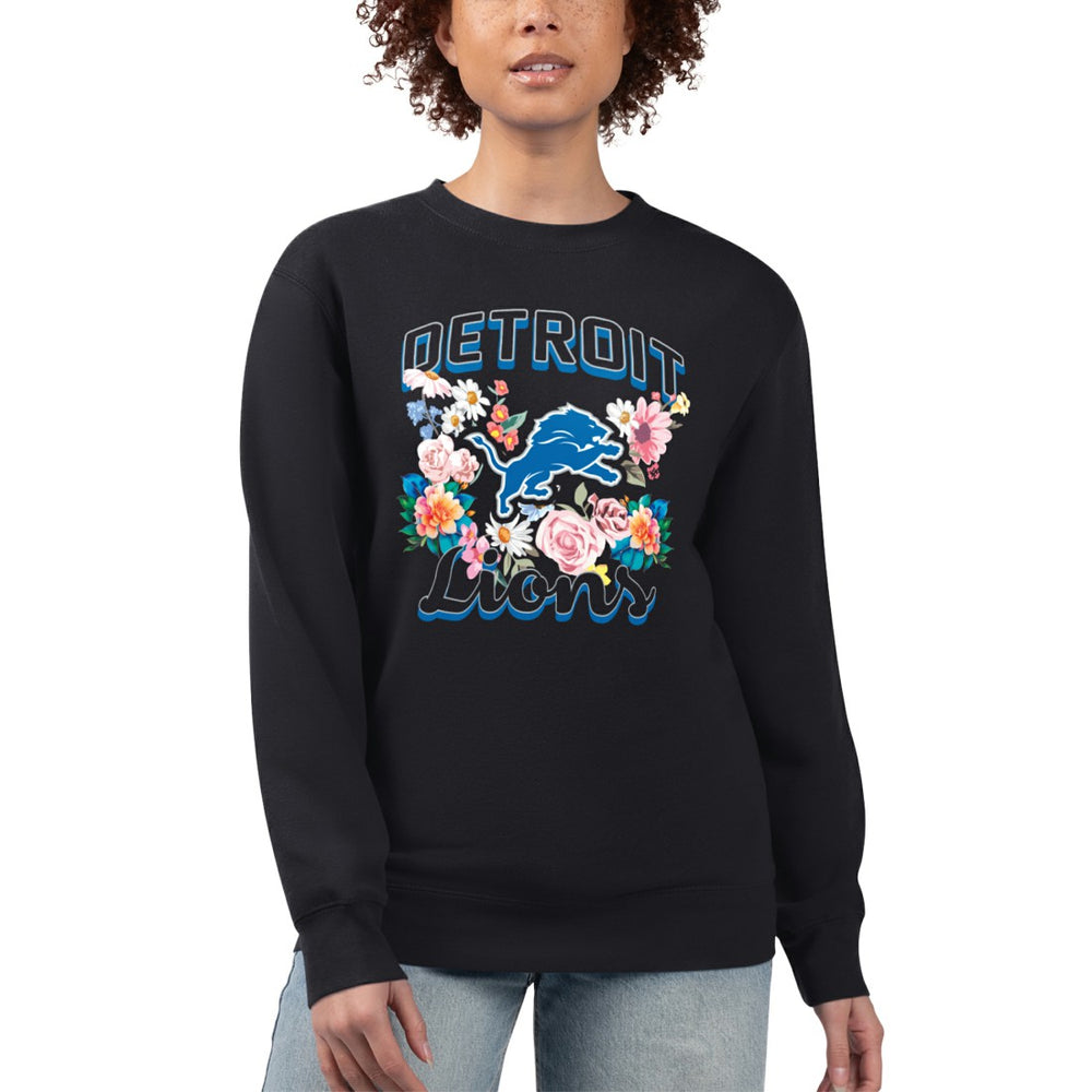 Detroit Lions G-III 4Her by Carl Banks Women's Flower Logo Graphic Fleece Pullover Sweatshirt Black - NFL