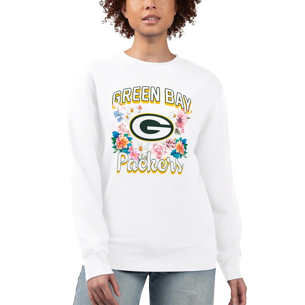 Green Bay Packers G-III 4Her by Carl Banks Women's Flower Logo Graphic Fleece Pullover Sweatshirt White - NFL