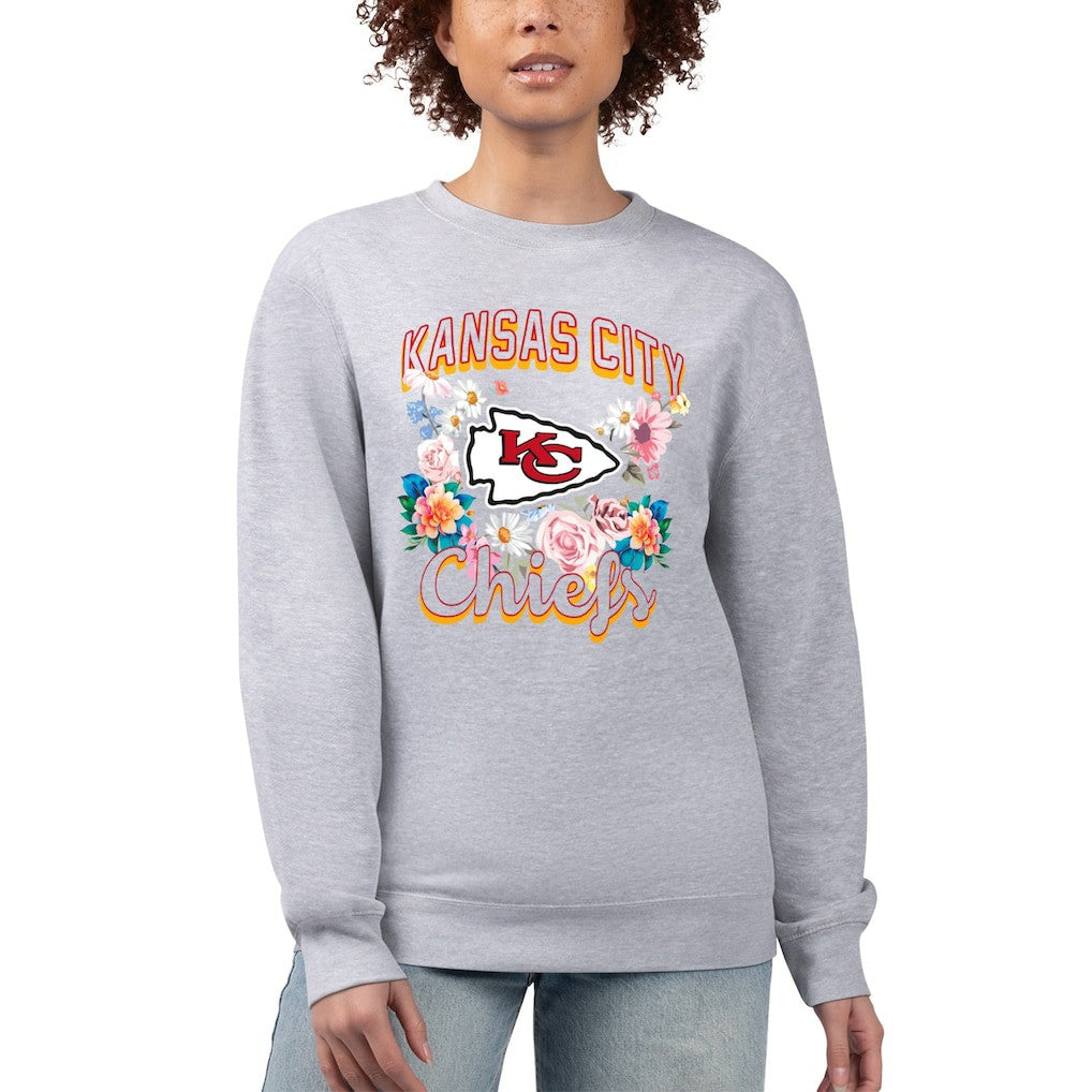Kansas City Chiefs G-III 4Her by Carl Banks Women's Flower Logo Graphic Fleece Pullover Sweatshirt Heather Gray - NFL