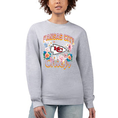 Kansas City Chiefs G-III 4Her by Carl Banks Women's Flower Logo Graphic Fleece Pullover Sweatshirt Heather Gray - NFL