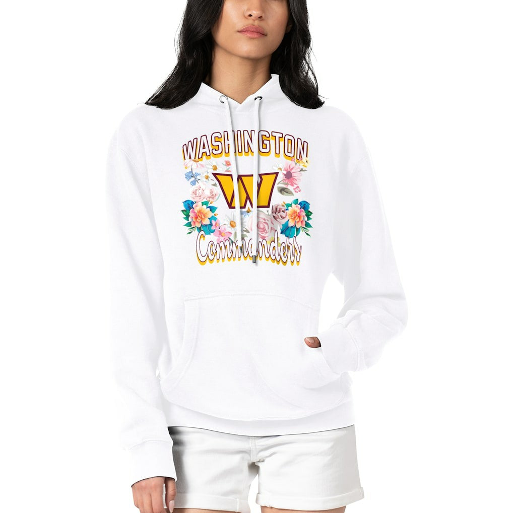 Washington Commanders G-III 4Her by Carl Banks Women's Flowers Team Logo Graphic Fleece Pullover Hoodie White - NFL