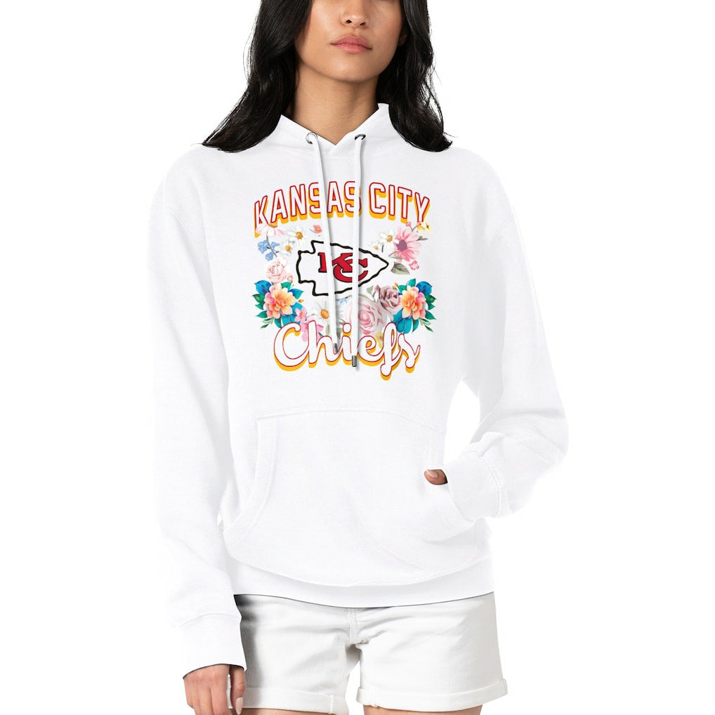 Kansas City Chiefs G-III 4Her by Carl Banks Women's Flowers Team Logo Graphic Fleece Pullover Hoodie White - NFL