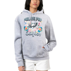 Philadelphia Eagles G-III 4Her by Carl Banks Women's Flowers Team Logo Graphic Fleece Pullover Hoodie Heather Gray - NFL